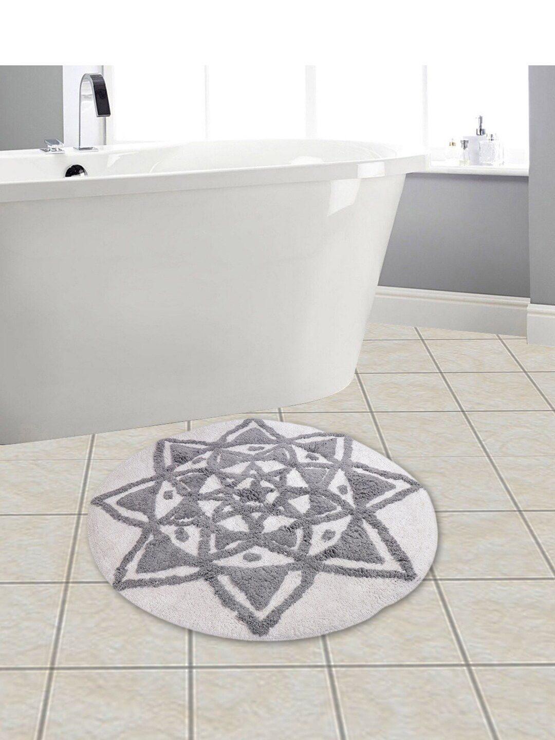 eyda White and Grey 500 GSM Cotton Bath Rug Price in India