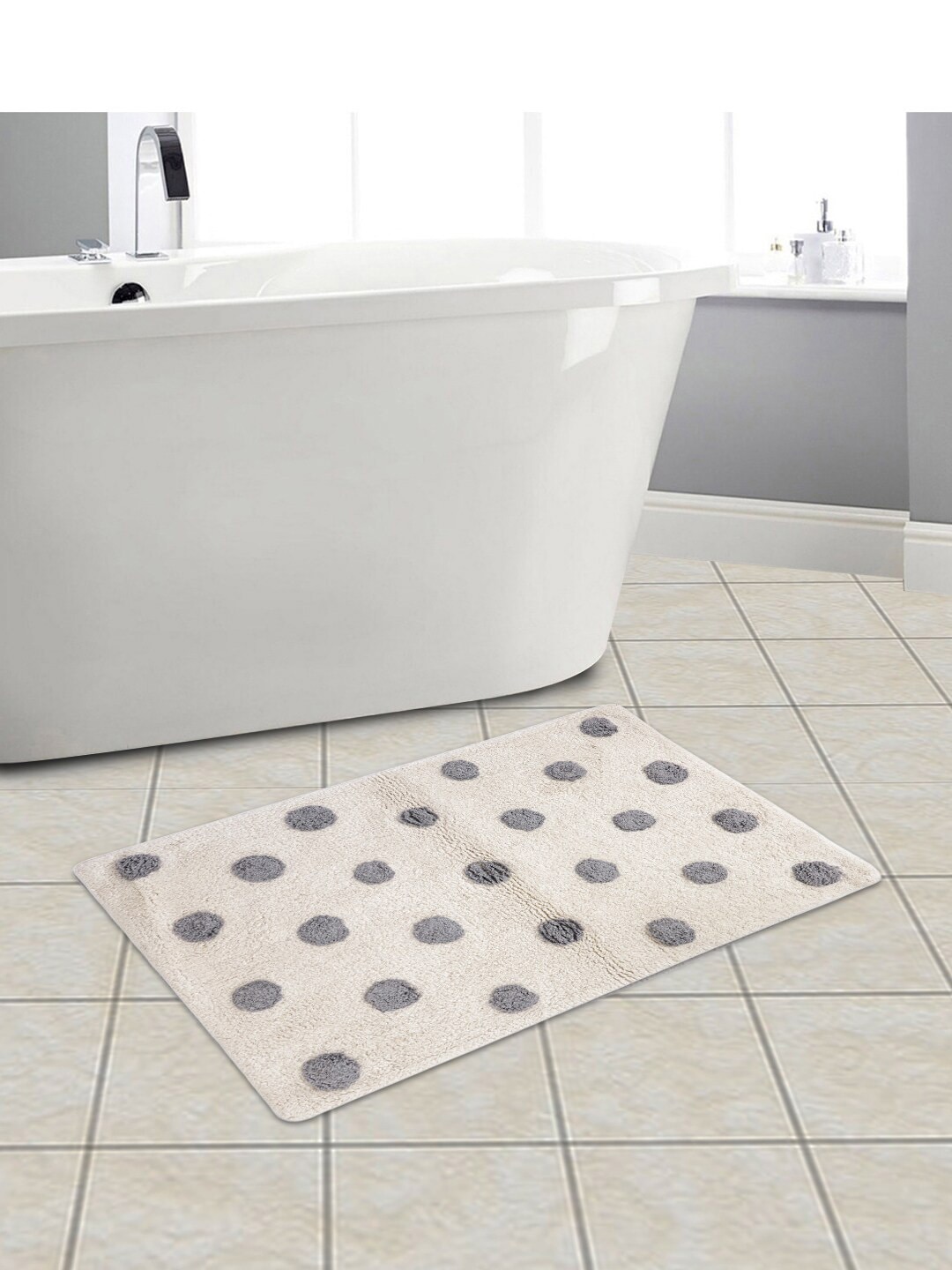 eyda Off White and Grey Printed Cotton Bath Rug Price in India