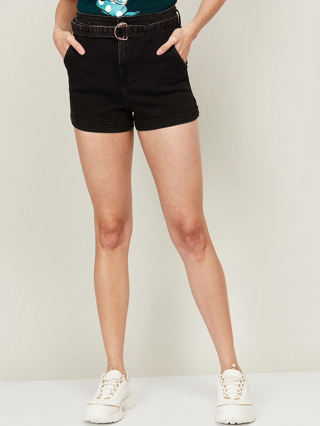 Ginger by Lifestyle Women Black High-Rise Denim Shorts