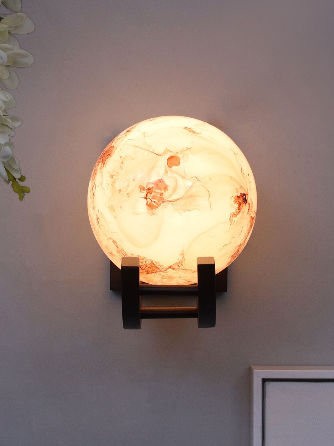 Homesake Brown Nordic Wooden Venus Patterned Wall Lamp with Marble Glass Shades Price in India
