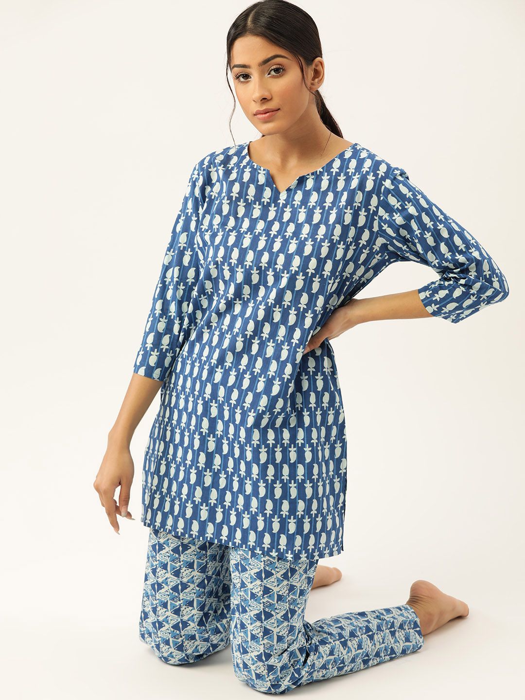 ETC Women Blue Pure Cotton Printed Night suit ETC52NSBLUE Price in India