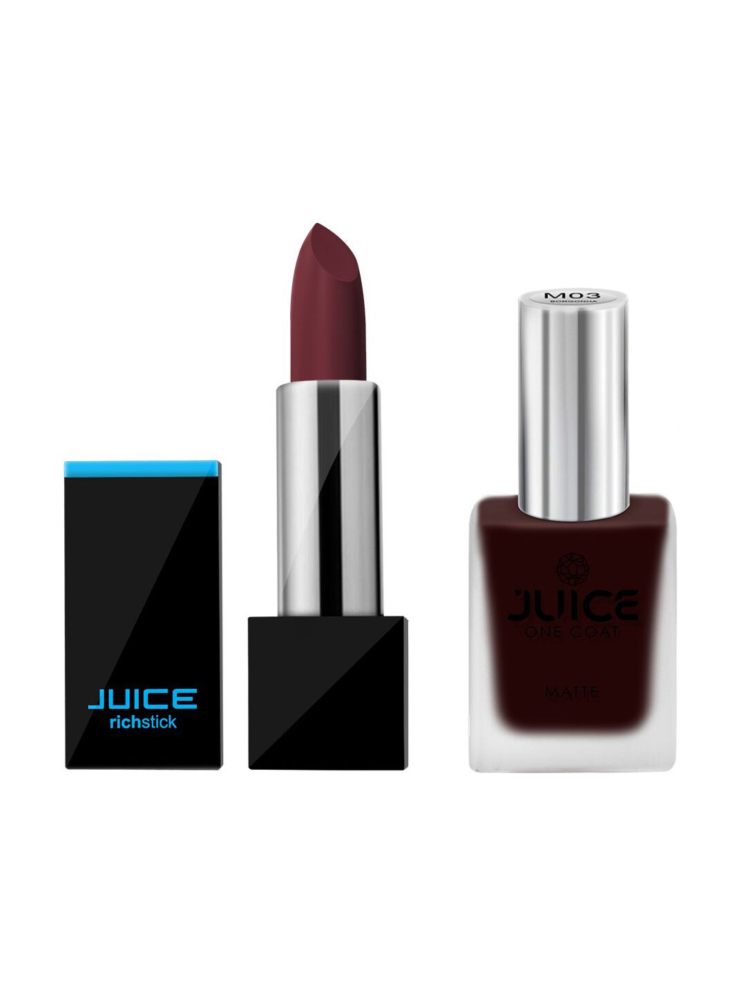 Juice Set of Richstick Lipstick - Mysterious Red M26 & Nail Paint - Borgonha M03 Price in India