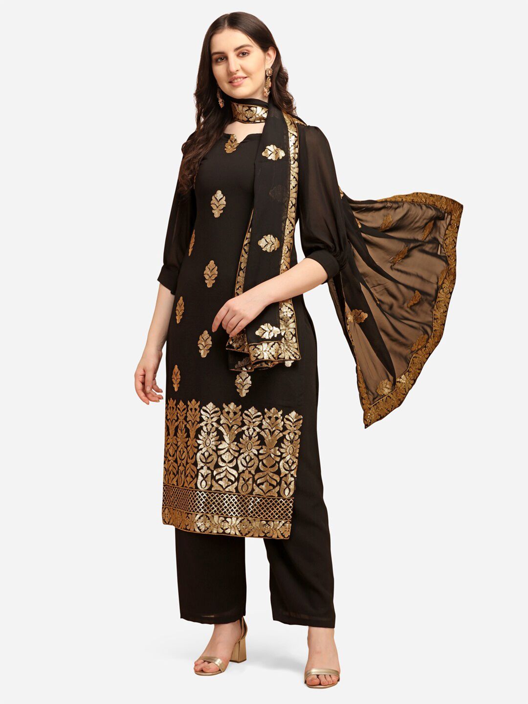 JATRIQQ Black Sequinned Semi-Stitched Dress Material Price in India