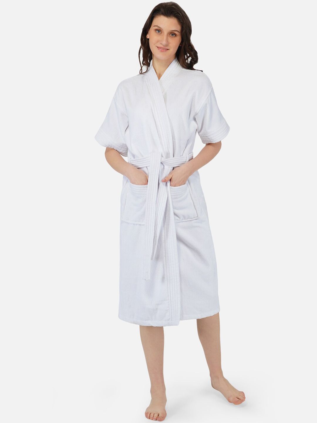 RANGOLI Unisex White Pure Cotton 400 GSM Large Bath Robe Price in India