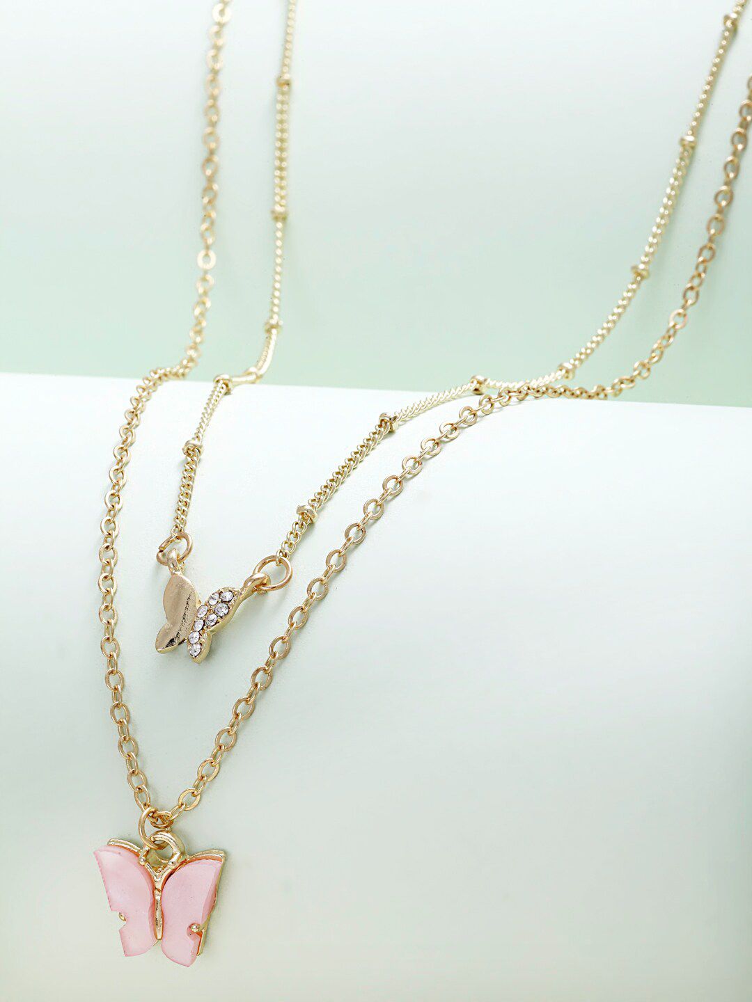 Ferosh Gold-Toned & Pink  Butterfly Layered Necklace Price in India