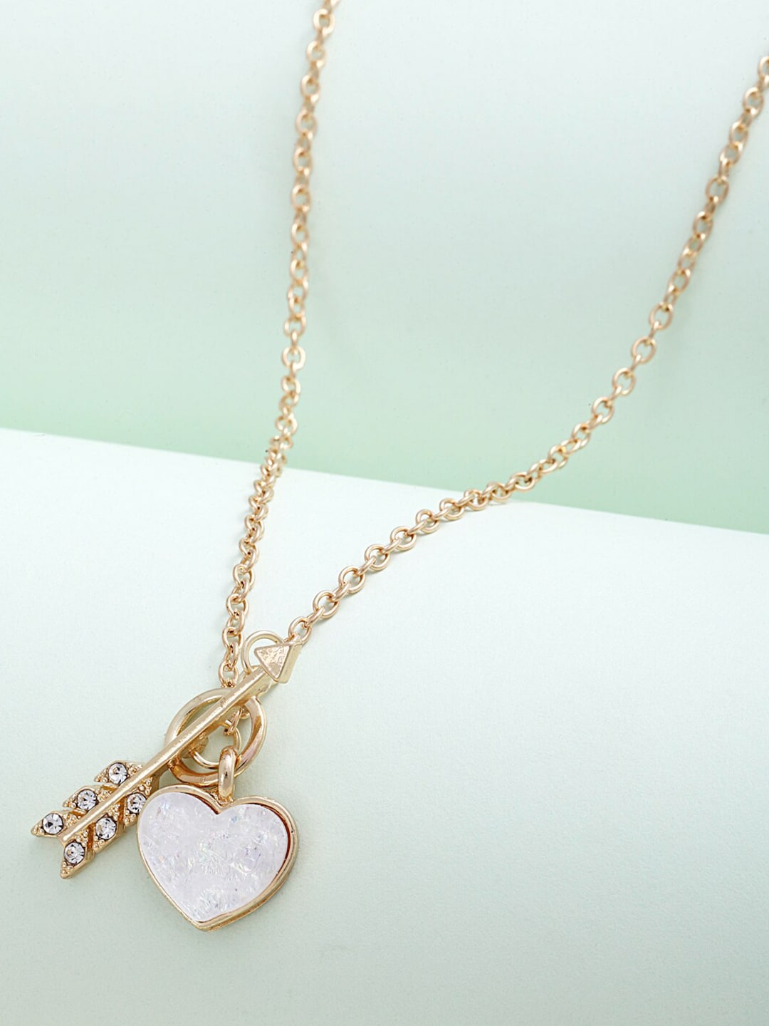 Ferosh Gold-Toned Arrow- Heart Chain Necklace Price in India