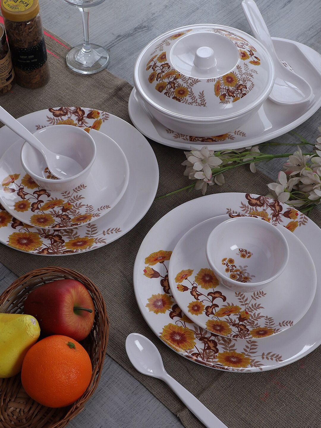 CDI White & Orange 40 Pieces Printed Melamine Glossy Dinner Set Price in India