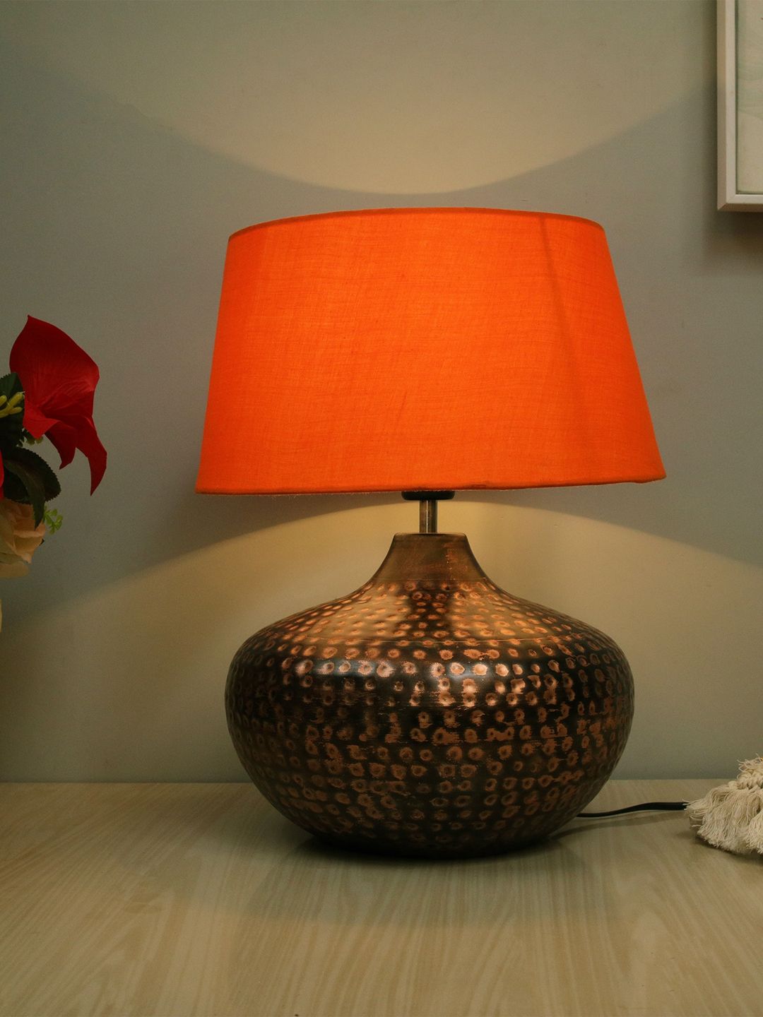 Homesake Orange Antique Oil-Rubbed Hammered Table Lamp With Shade Price in India