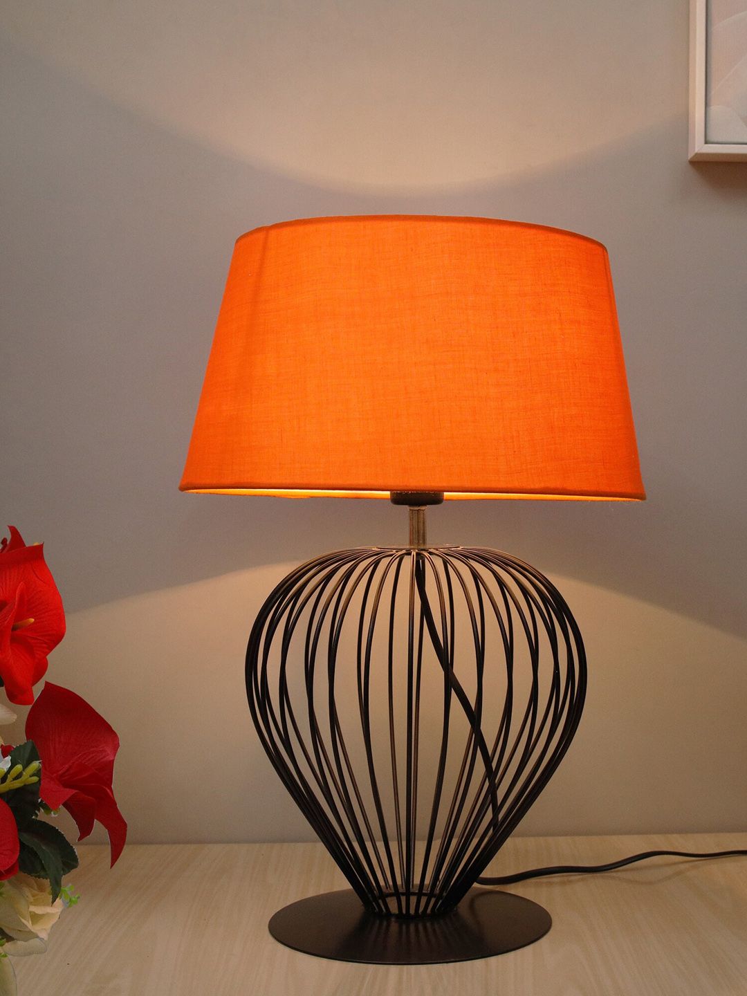 Homesake Black & Orange Modern Tulip Table Lamp With Shade Price in India