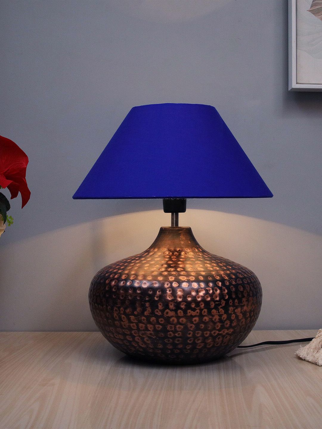 Homesake Blue Antique Hammered Table Lamp with Shade Price in India