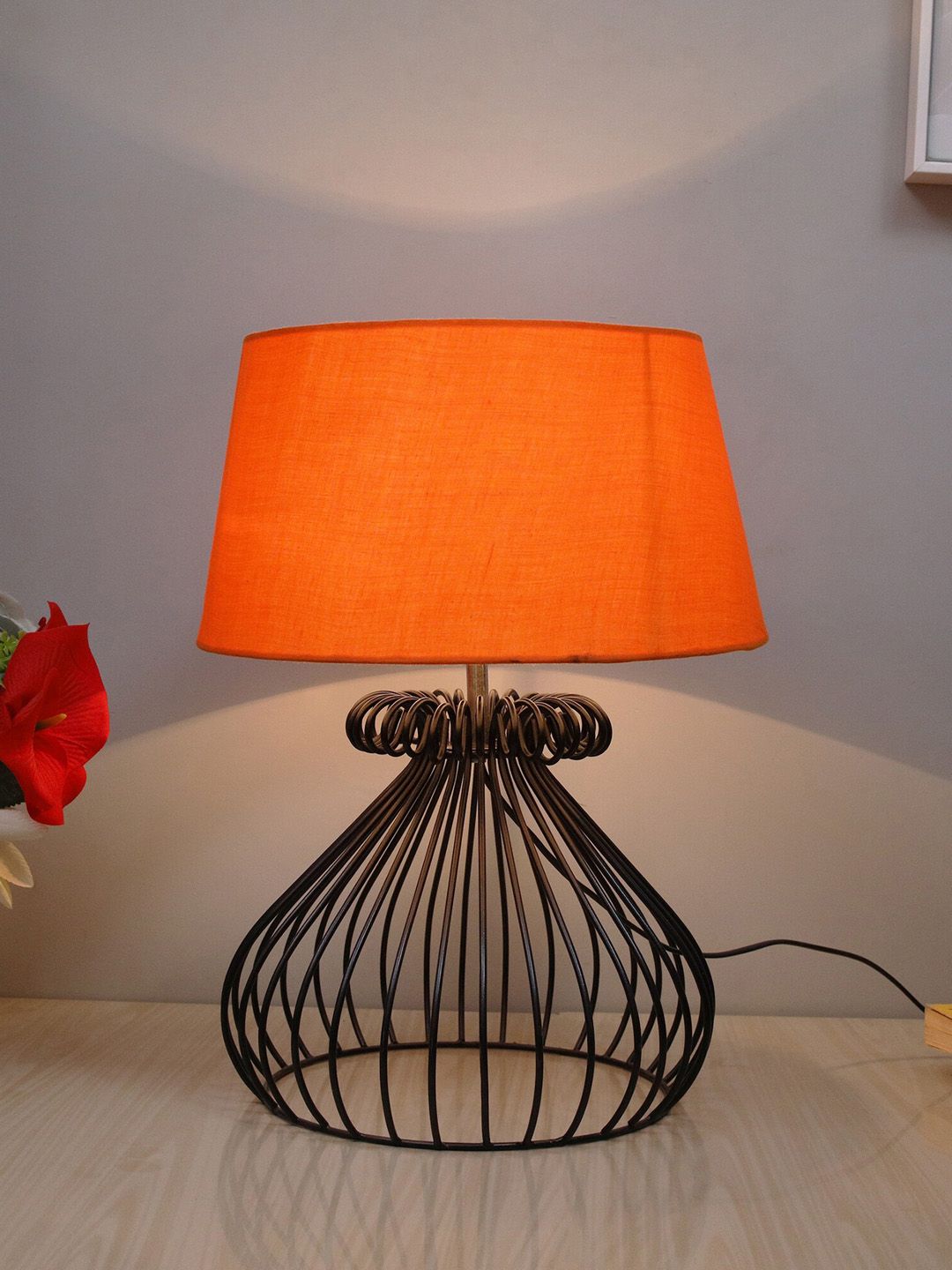 Homesake Orange & Black Solid Table Lamp Price in India