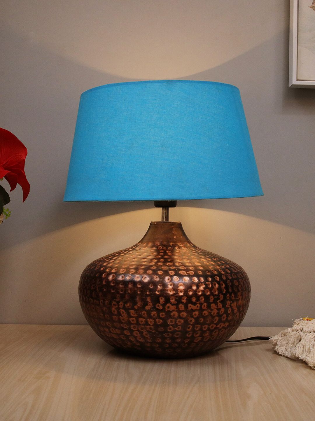 Homesake Bronze-Toned & Blue Hammered Table Lamp Price in India