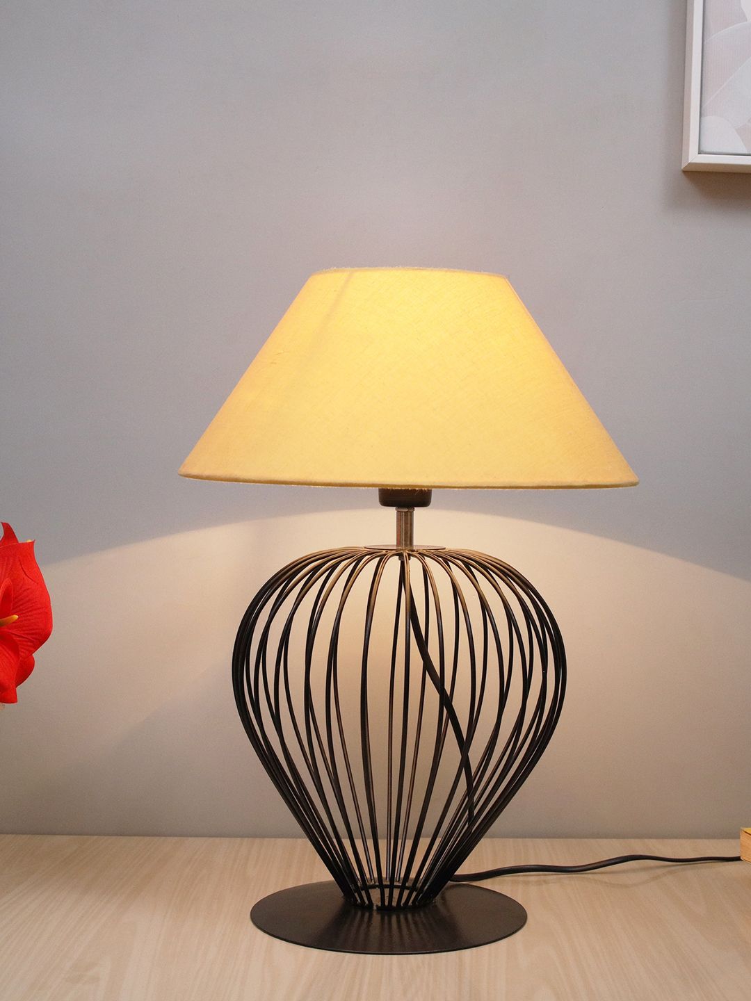 Homesake Black Modern Tulip Table Lamp With Golden Shade Price in India