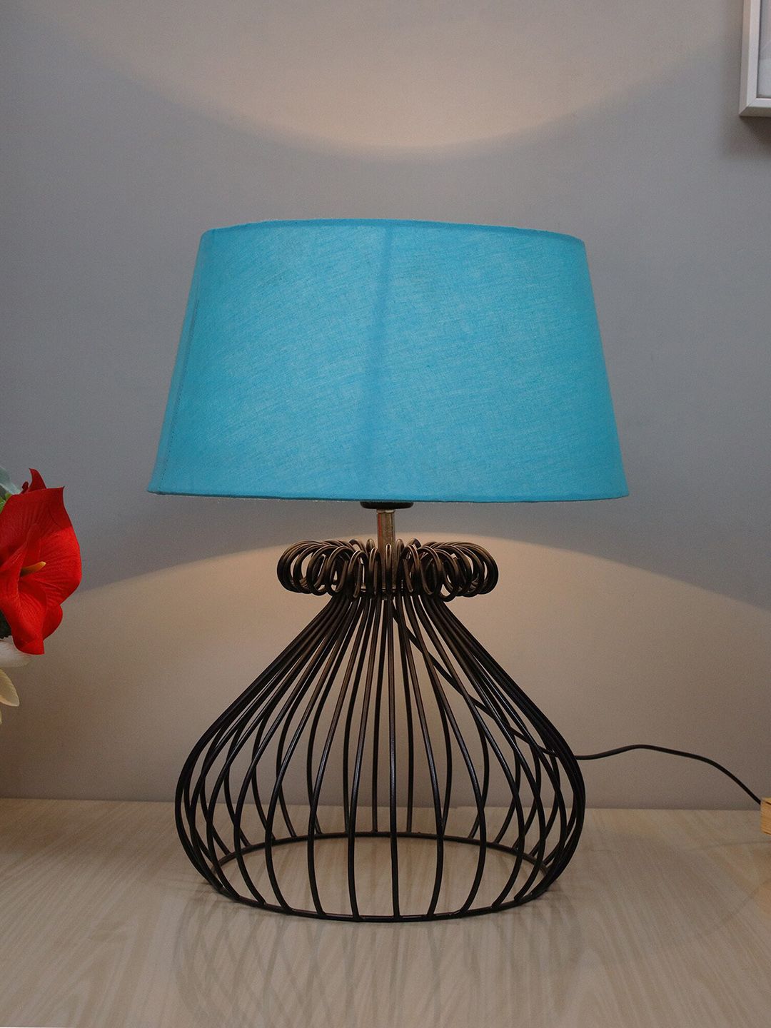 Homesake Turquoise Blue Contemporary Table Lamp With Shade Price in India
