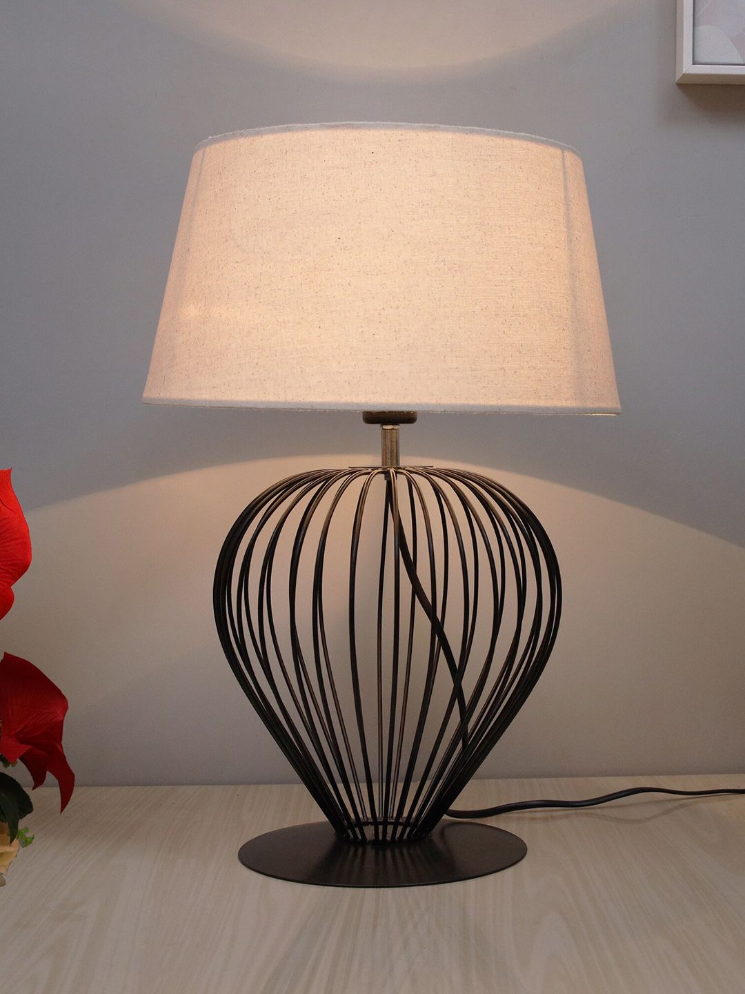Homesake White Modern Tulip Table Lamp Hollowed Out Base With Khadi Shade Price in India