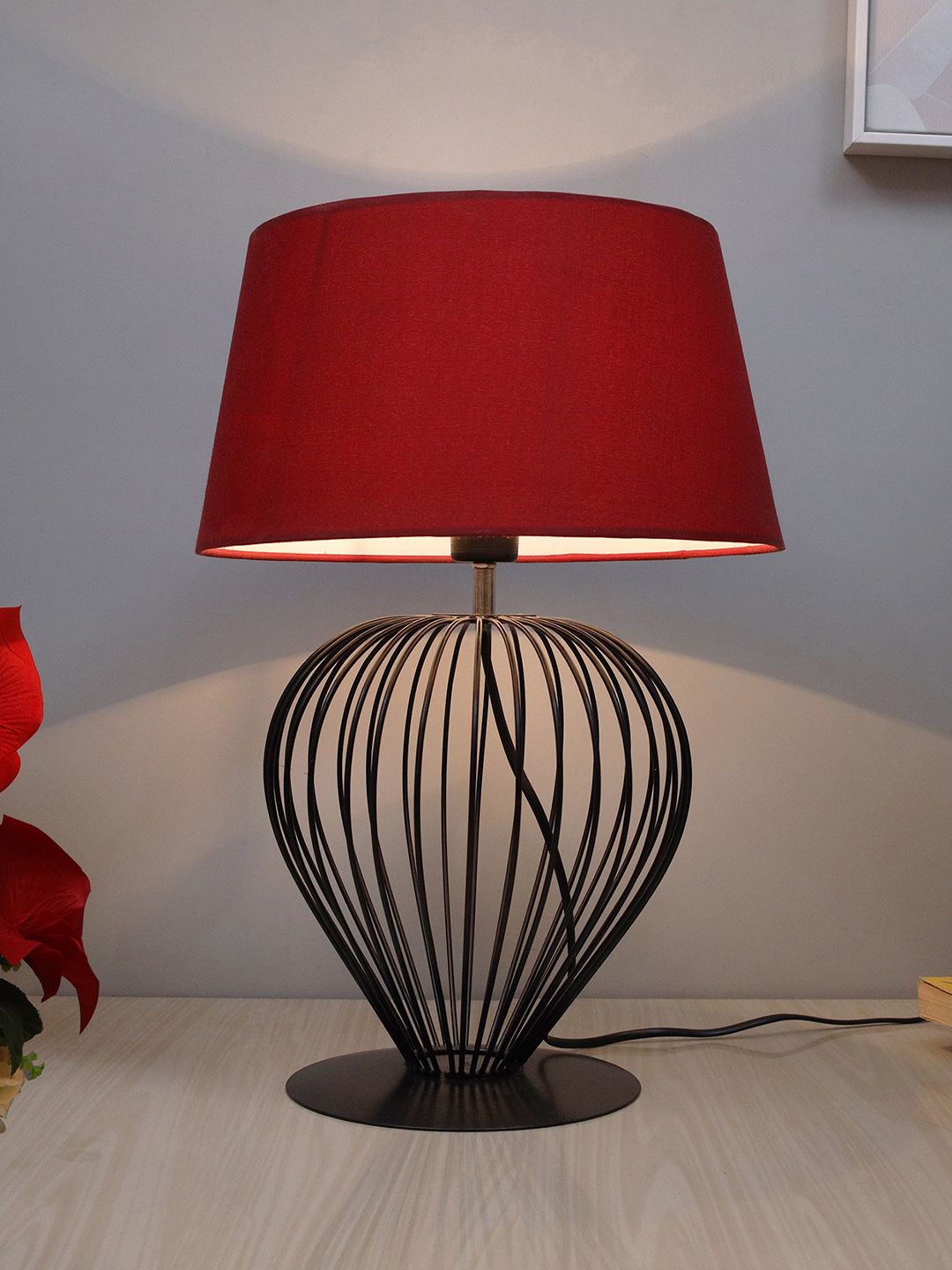 Homesake Red Tulip Table Lamp With Shade Price in India
