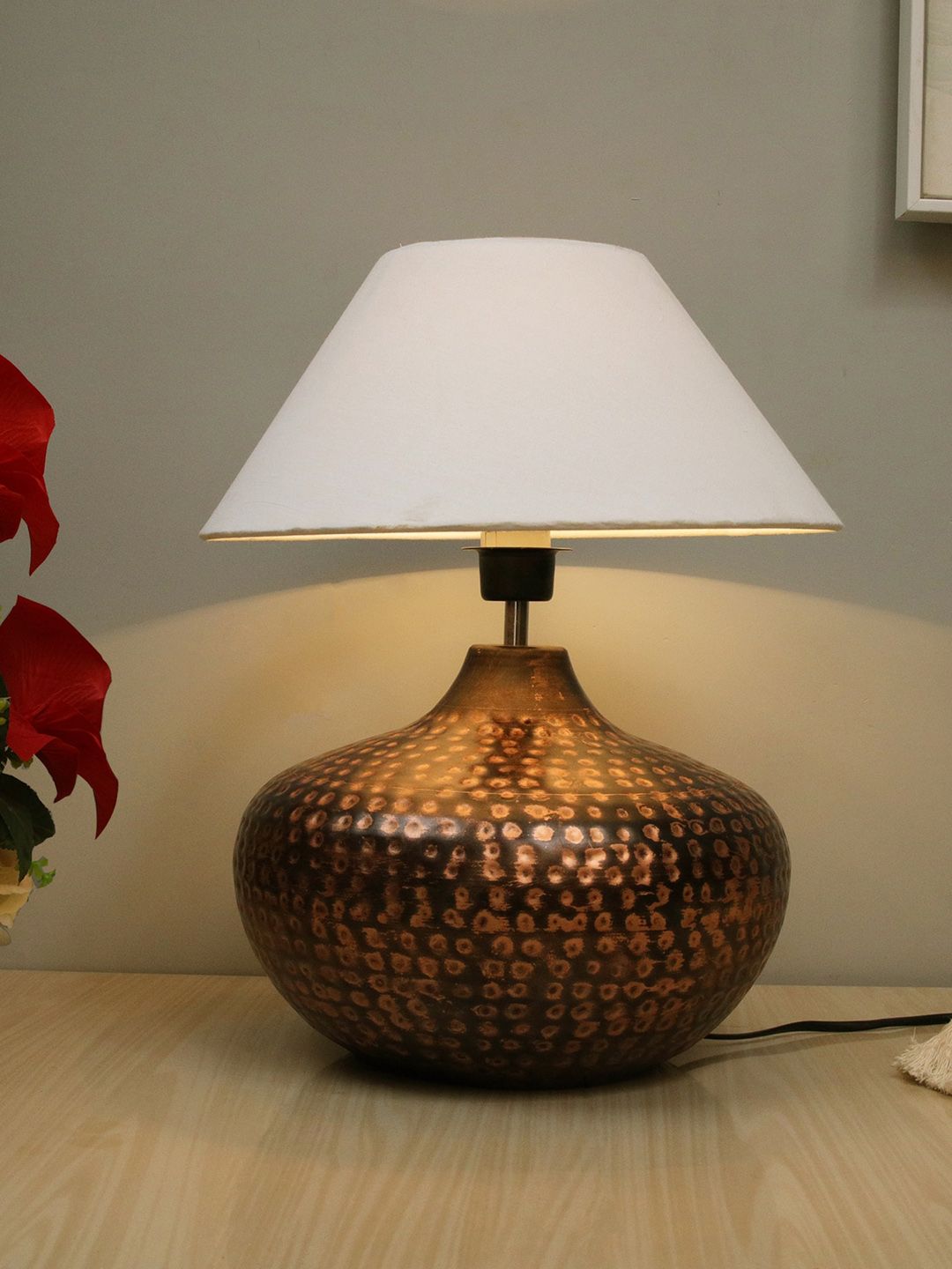 Homesake White Antique Hammered Table Lamp with Shade Price in India