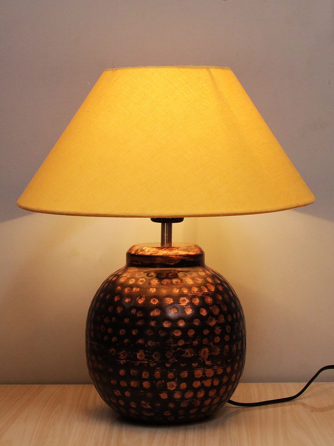 Homesake Brown Oil-Rubbed Ginger Jar Antique Hammered Table Lamp with Golden Shade Price in India