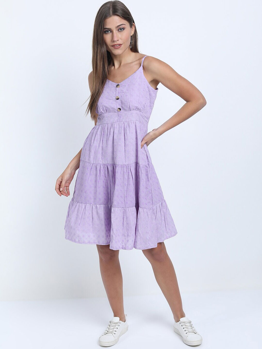 Tokyo Talkies Women Purple Tiered Strappy Dress Price in India