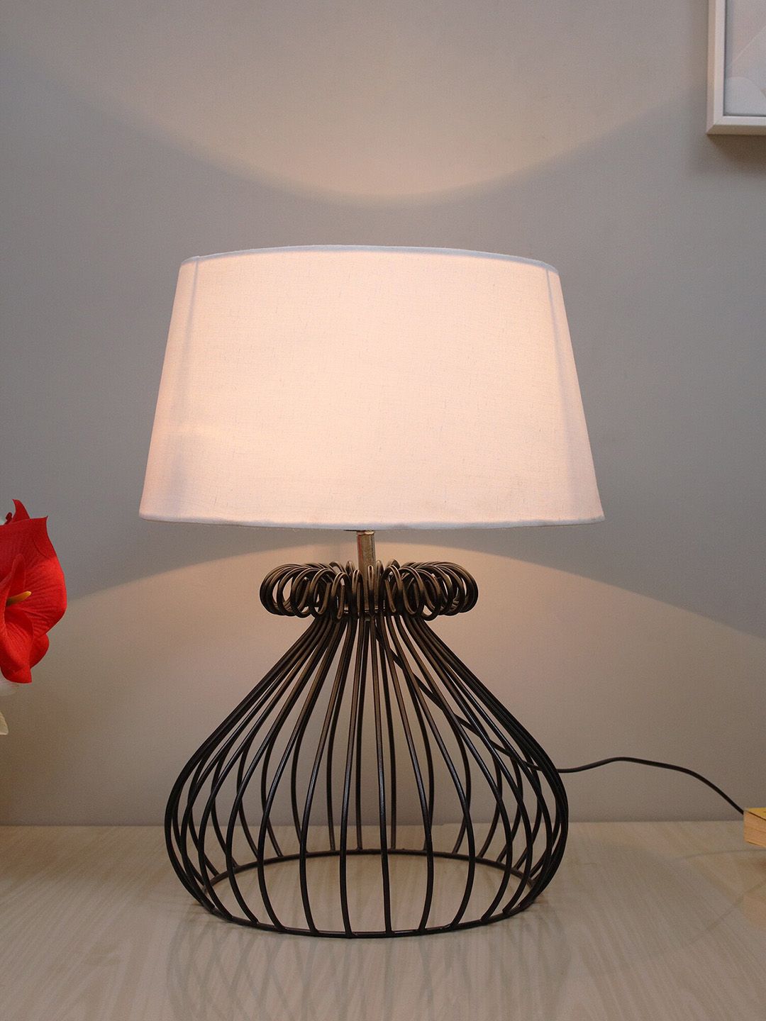Homesake White Inverted Cone Table Lamp With Daisy Shade Price in India