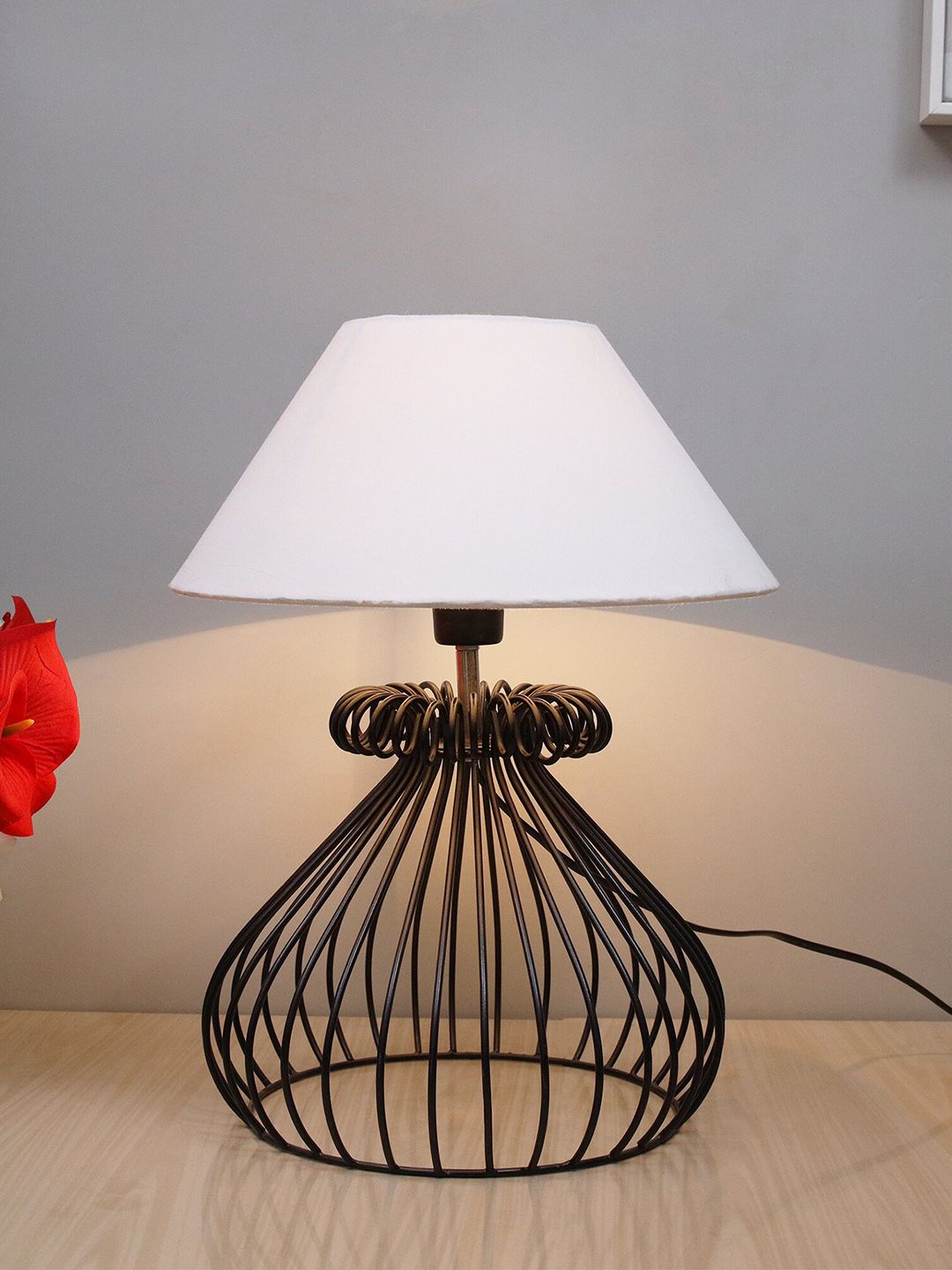 Homesake Black Modern Inverted Cone Table Lamp With White Shade Price in India