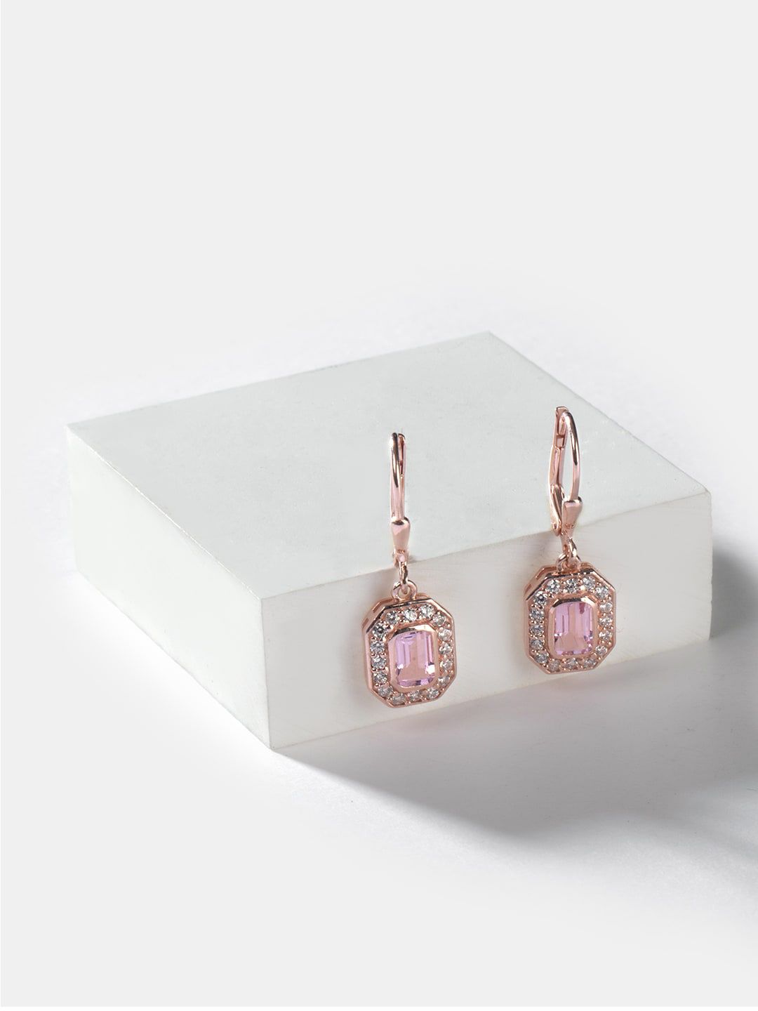 SHAYA Rose Gold Plated 925 Silver With Pink Studded Contemporary Drop Earrings Price in India