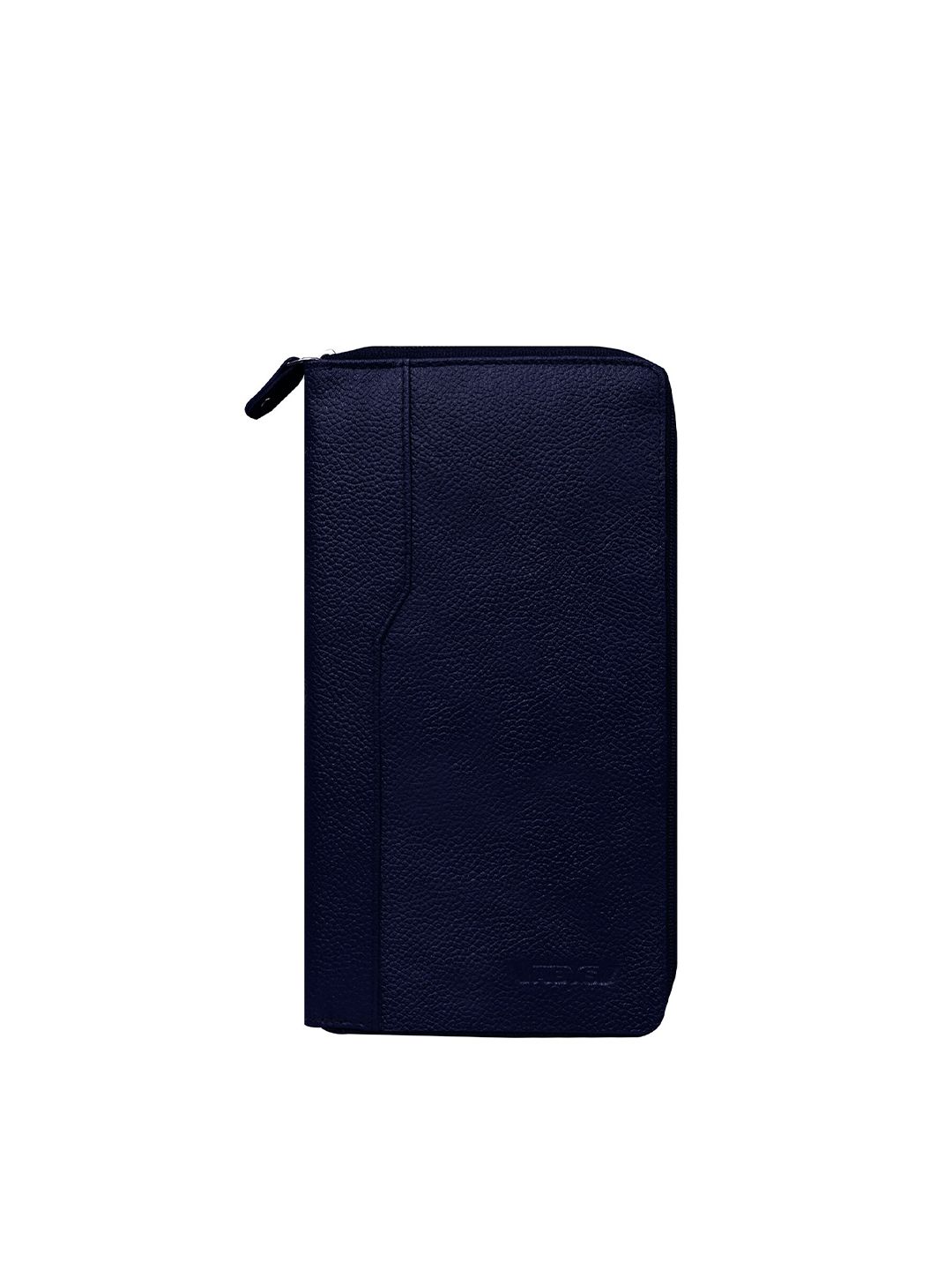 ABYS Unisex Navy Blue Textured 100% Genuine Leather Long Wallet with Passport Holder Price in India