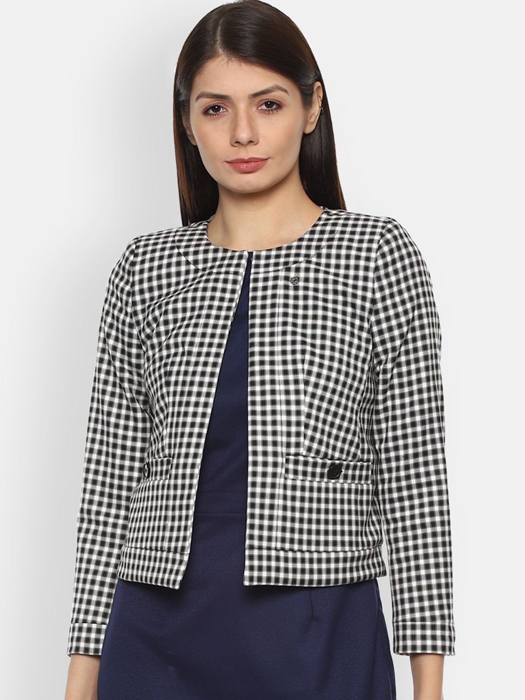 Van Heusen Woman White & Black Checked Casual Blazer Price in India