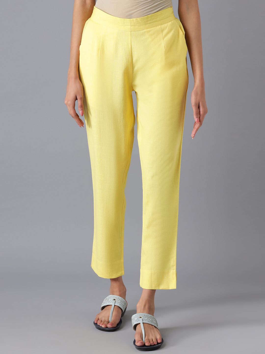 AURELIA Women Yellow Solid Trousers Price in India