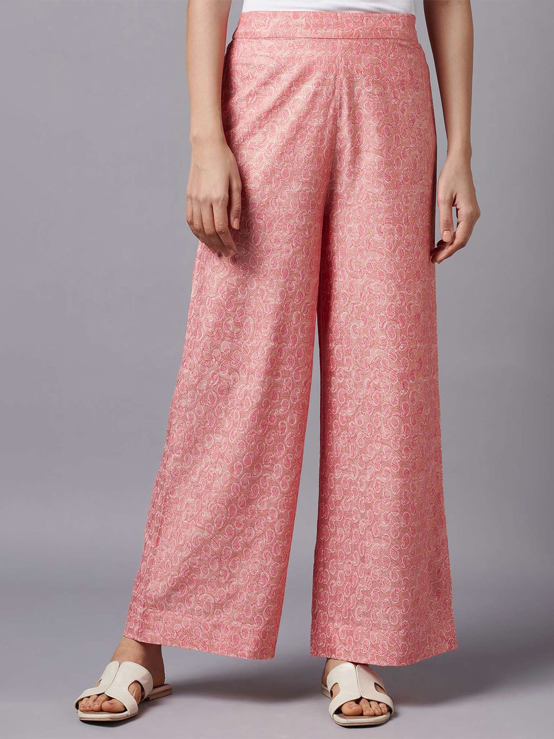 AURELIA Women Peach-Coloured Knitted Ethnic Palazzos