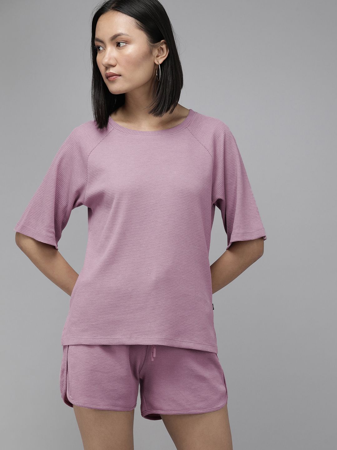 The Roadster Lifestyle Co Women Puple Self Design Co-Ord Set