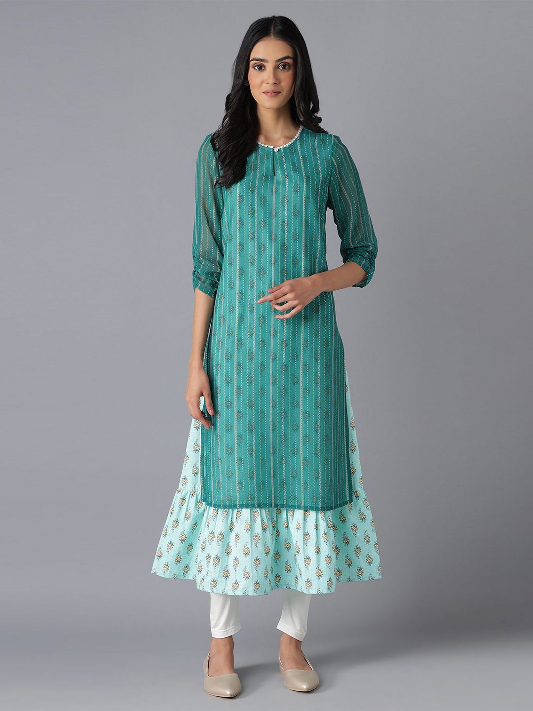 AURELIA Green & meadowbrook Ethnic Motifs A-Line Midi Dress Price in India