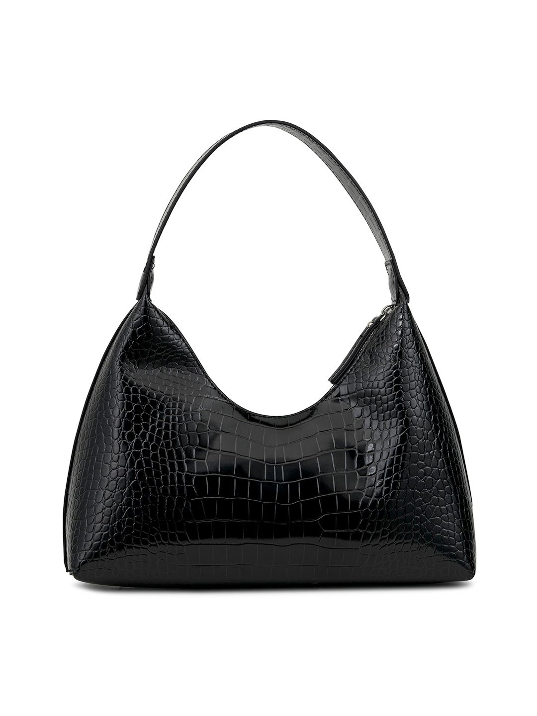 MIRAGGIO Black Animal Textured PU Structured Hobo Bag with Cut Work Price in India