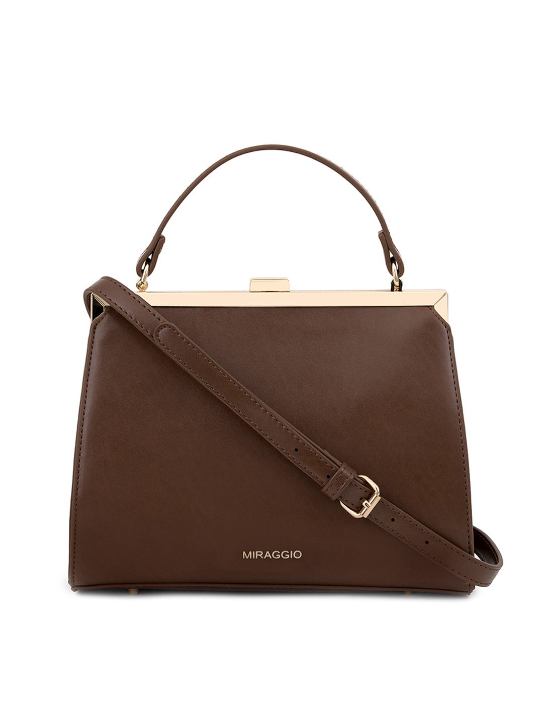 MIRAGGIO Brown PU Structured Satchel Price in India