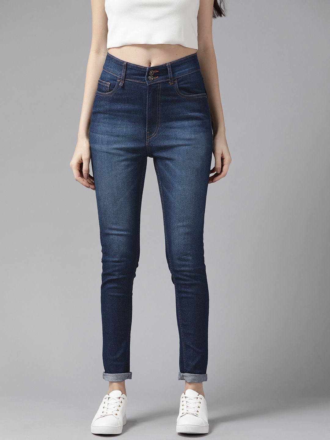 Roadster Women Navy Blue Super Skinny Fit High-Rise Light Fade Stretchable Jeans Price in India