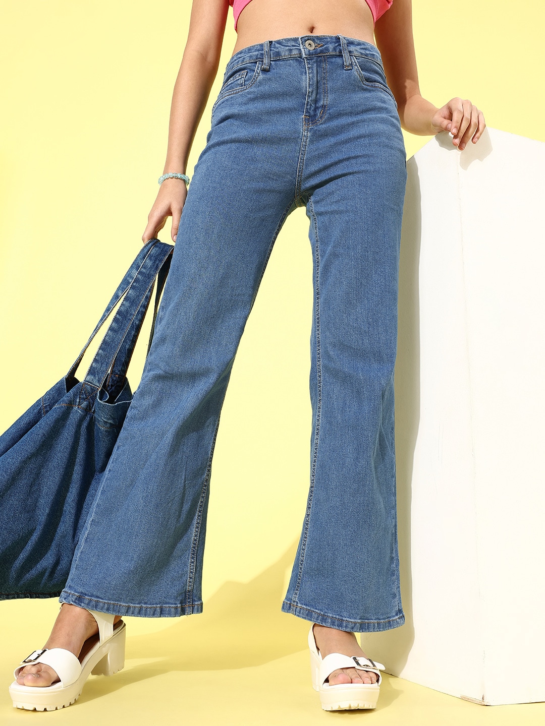 Roadster Women Chic Blue High-Rise Flared Fit Jeans Price in India