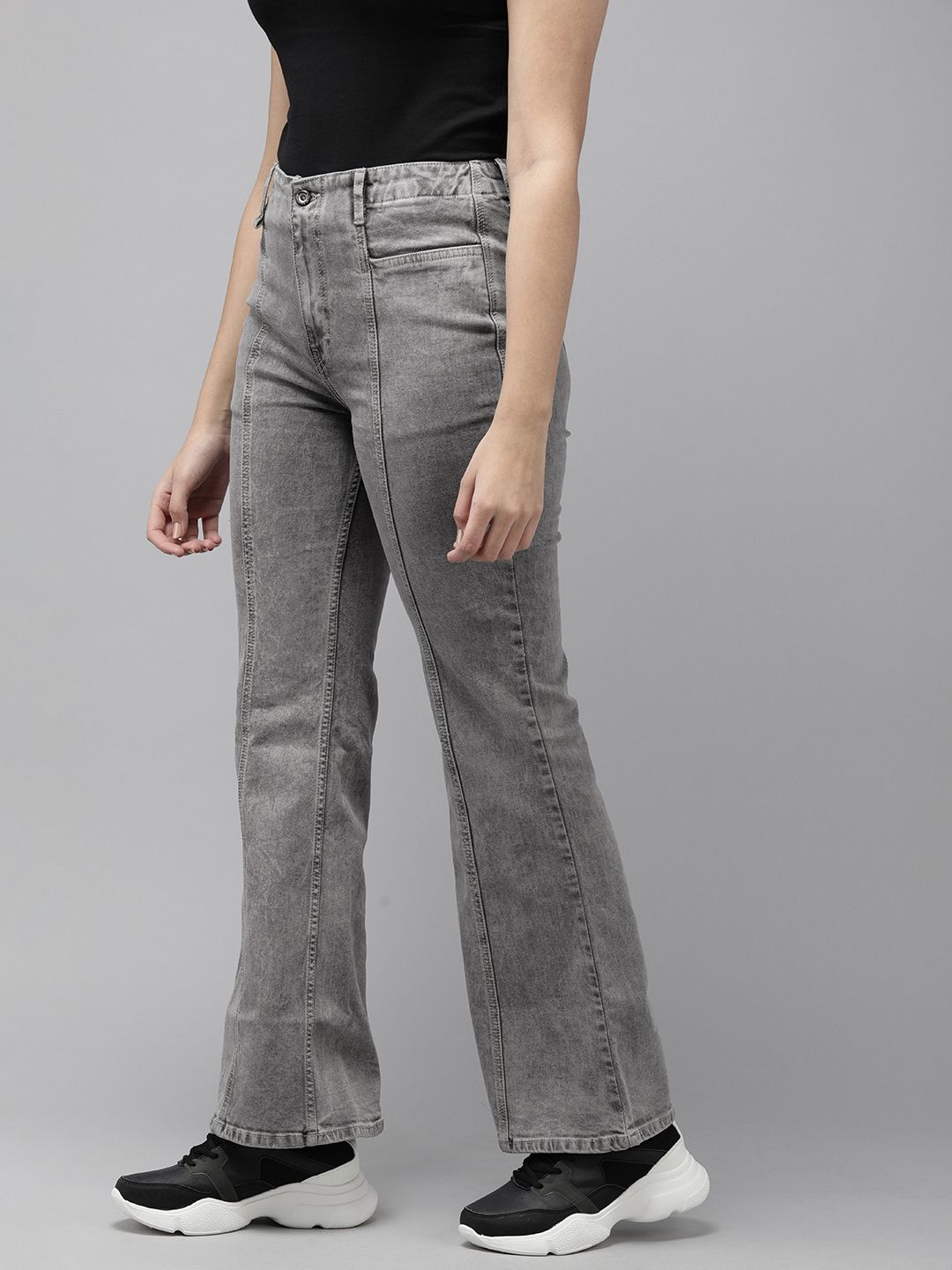 Roadster Women Grey Slim Flared High-Rise Heavy Fade Stretchable Jeans Price in India