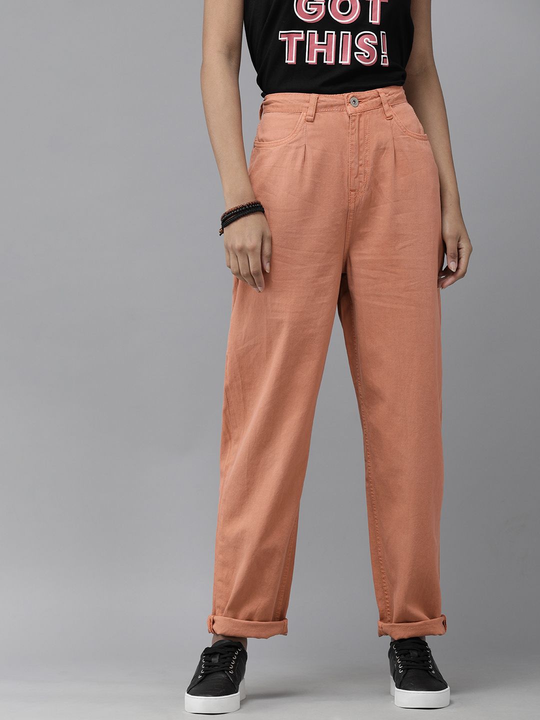 The Roadster Lifestyle Co Women Orange Slouchy Fit High-Rise Stretchable Jeans Price in India