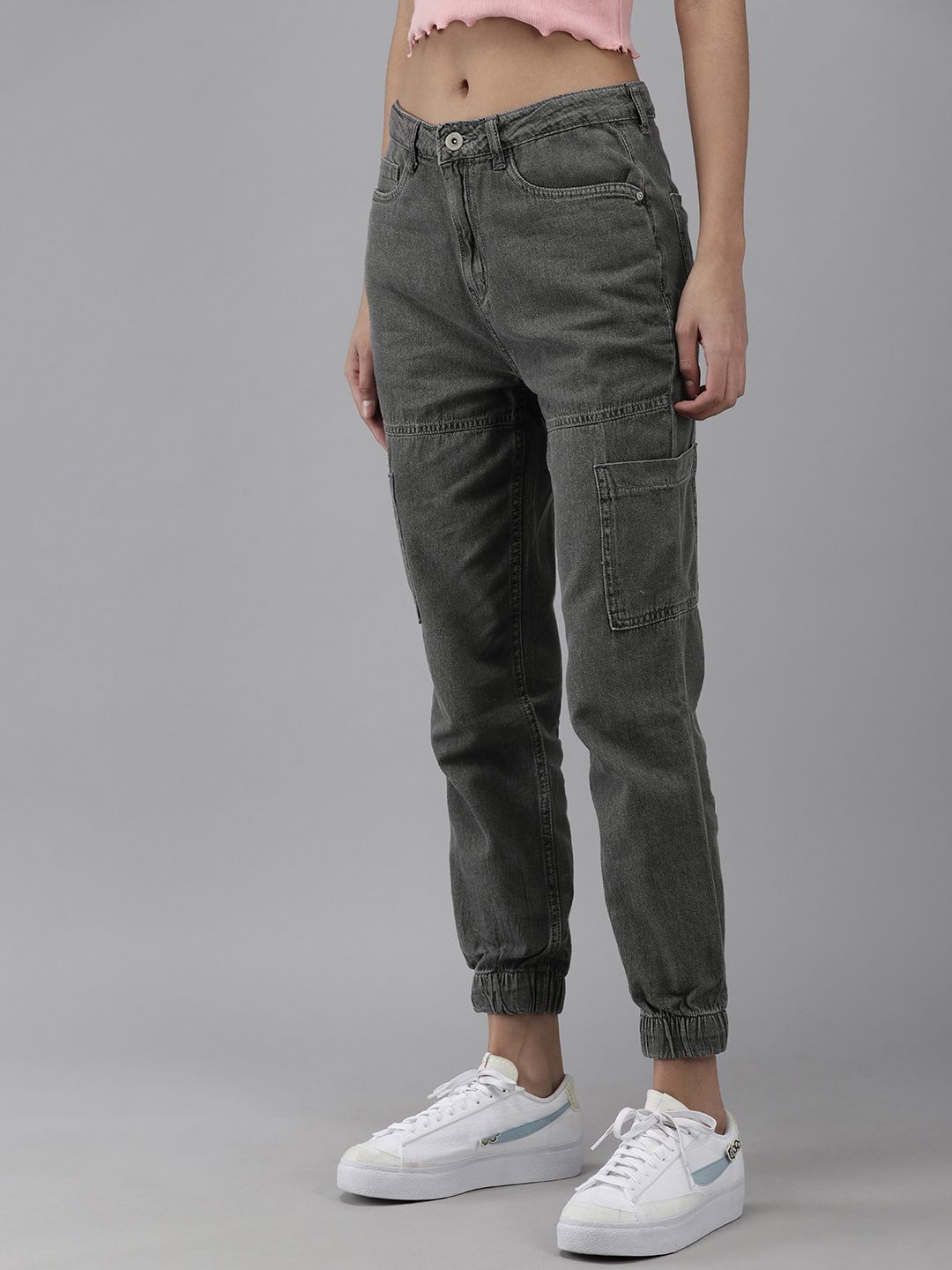 Roadster Women Charcoal Grey Jogger High-Rise Stretchable Jeans Price in India