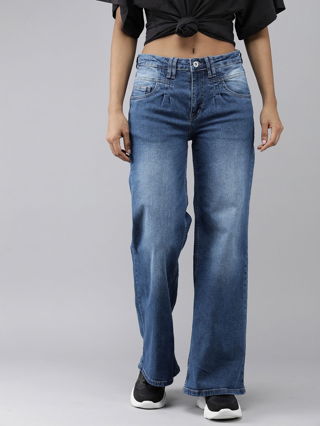 Roadster Women Blue Wide Leg Light Fade Stretchable Jeans Price in India