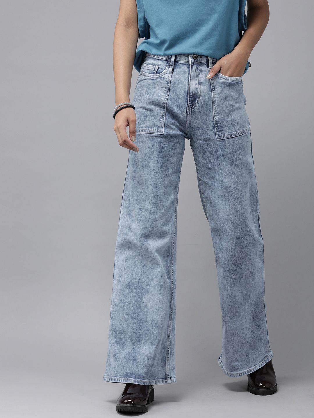 Roadster Women Blue Wide Leg High-Rise Light Fade Stretchable Jeans Price in India