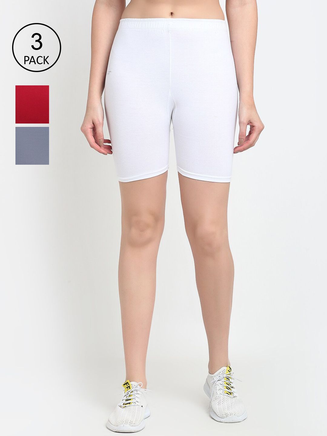 GRACIT Women Pack-3 White Biker Shorts Price in India