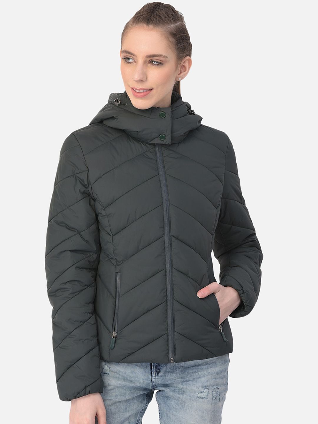 Woods Women Green Water Resistant Padded Jacket Price in India