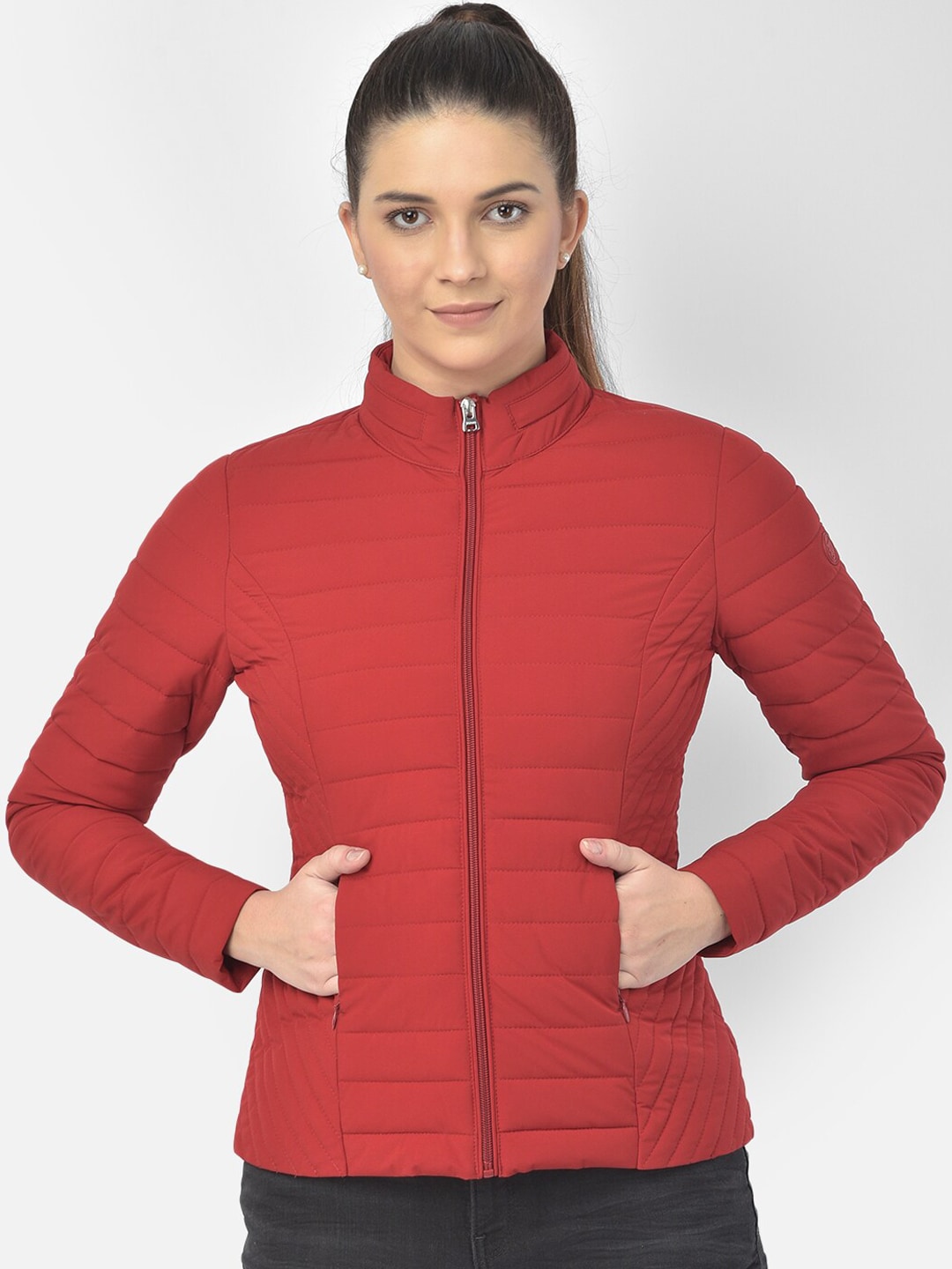 Woods Women Red Water Resistant Padded Jacket Price in India