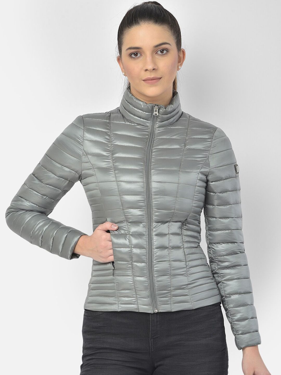 Woods Women Grey Water Resistant Quilted Jacket Price in India