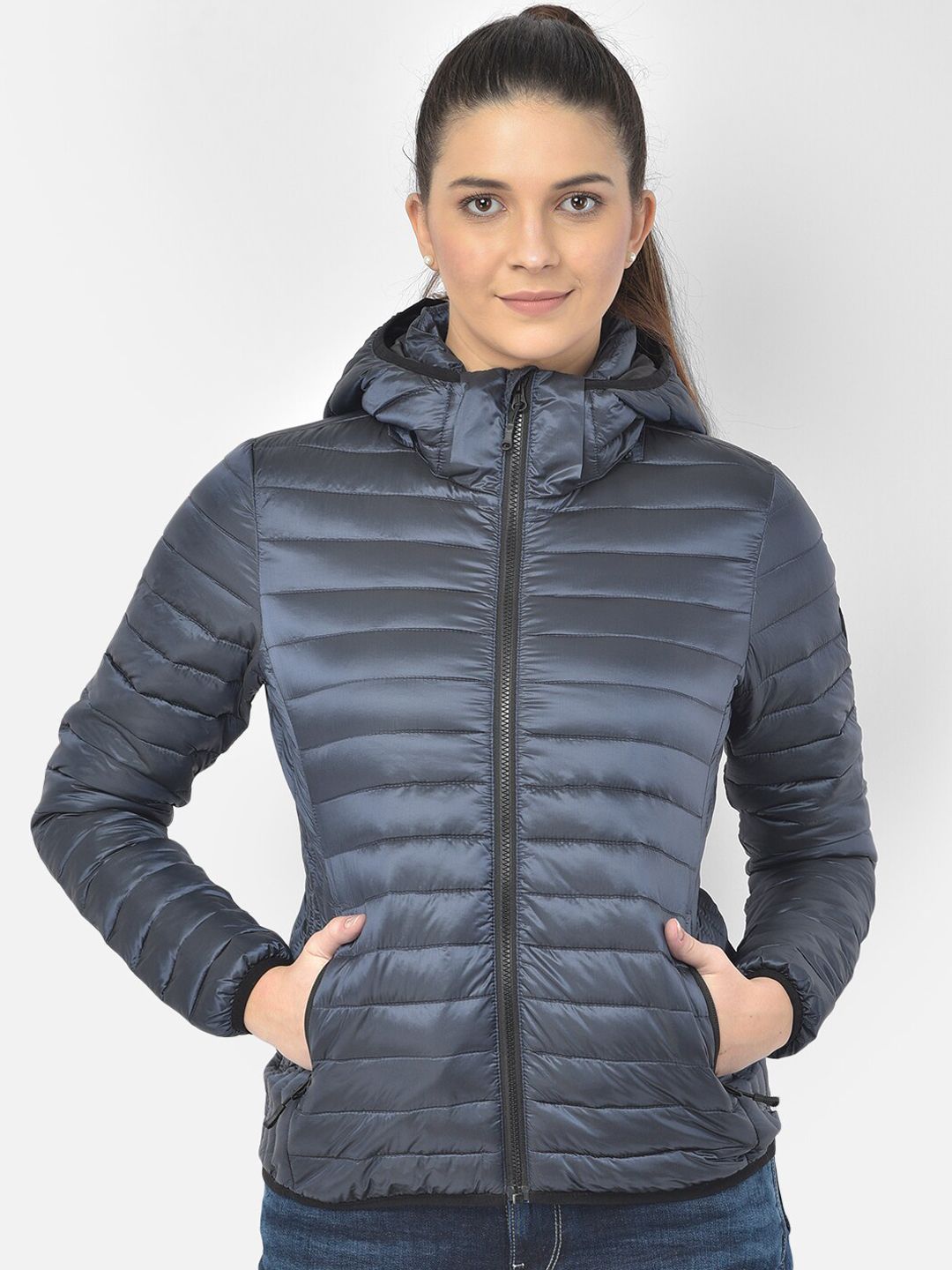 Woods Women Blue Water Resistant Puffer Jacket Price in India