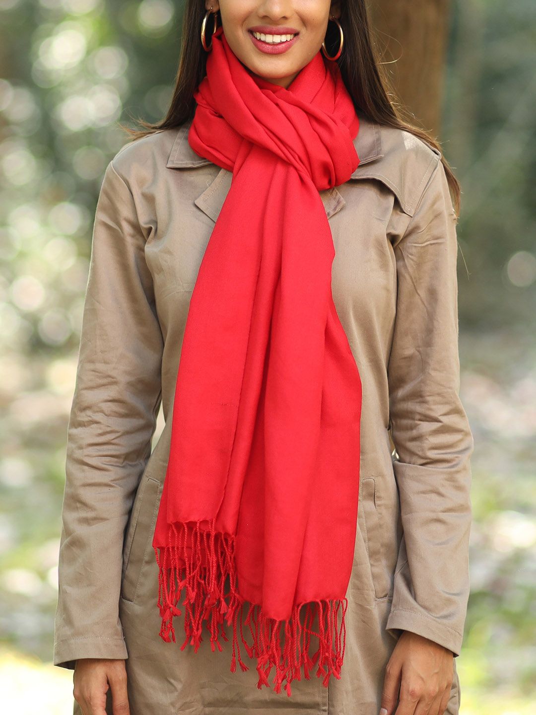 Ayesha Women Red Contemporary Solid Bright Red Acrylic Winter Scarf Price in India