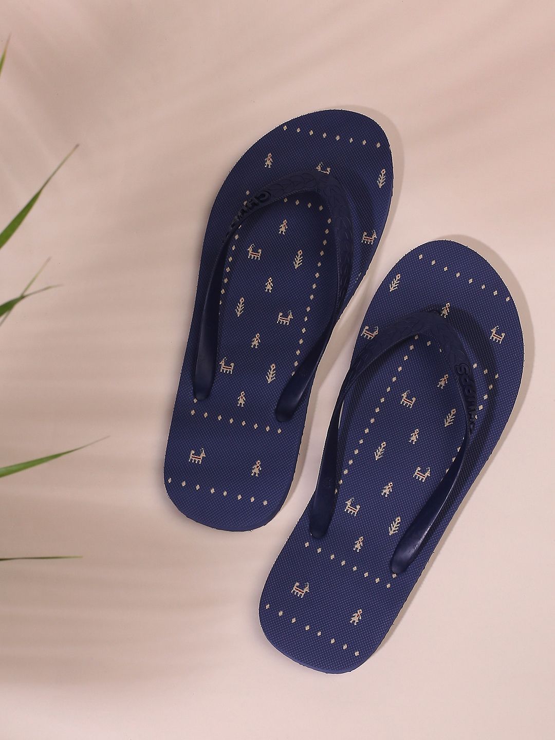 CHUPPS Women Kaleen Ghabbe Navy Blue Printed Natural Rubber Thong Flip-Flops Price in India