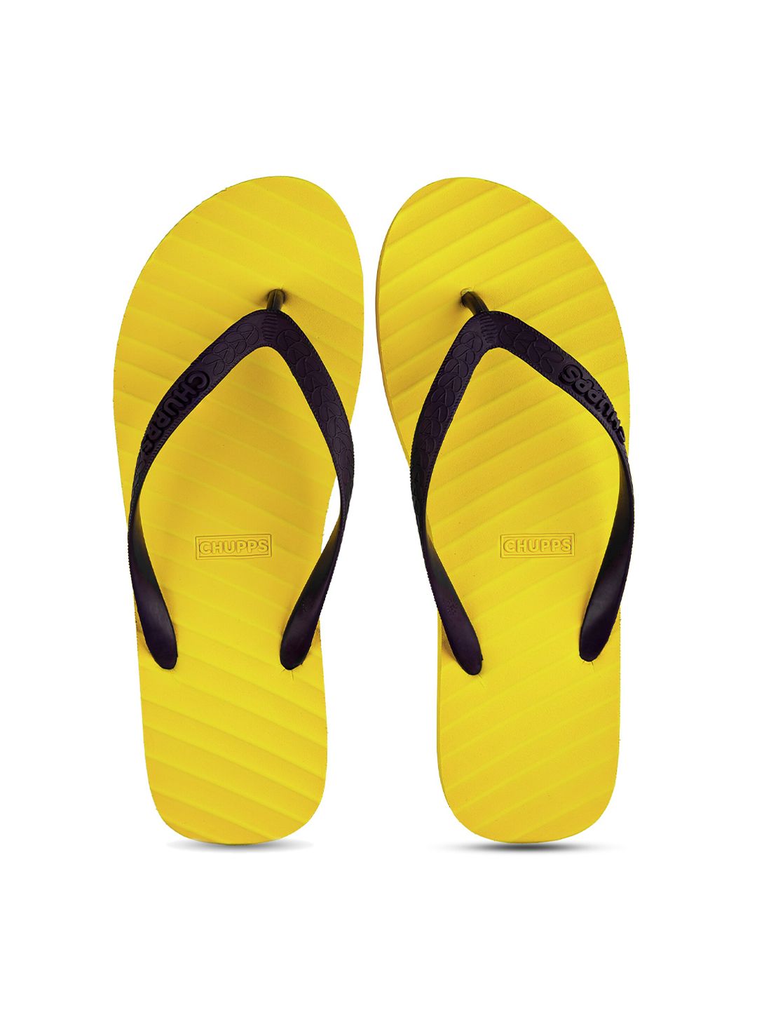 CHUPPS Women Yellow & Black Rubber Thong Flip-Flops Price in India