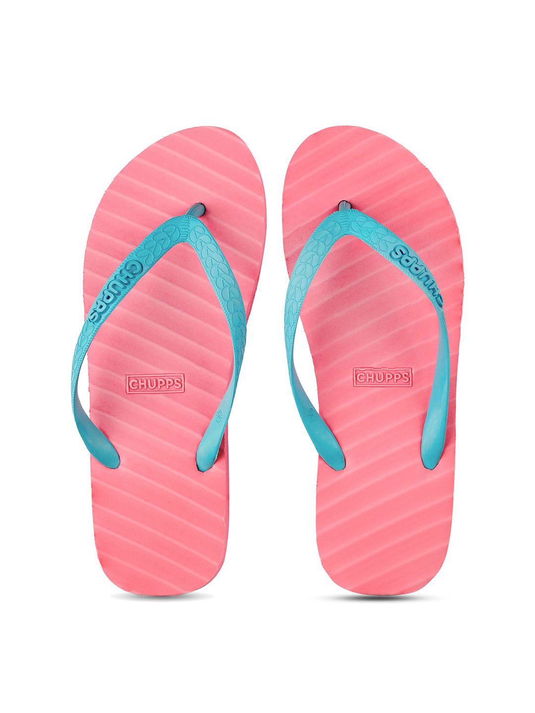 CHUPPS Men Banana Leaf Pink & Light Blue Natural Rubber Thong Flip-Flops Price in India